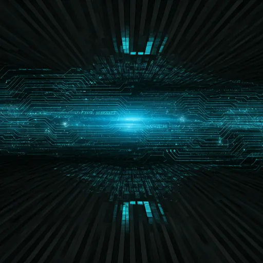 Futuristic glowing blue circuit patterns and data streams: intelligent automation and connected business systems